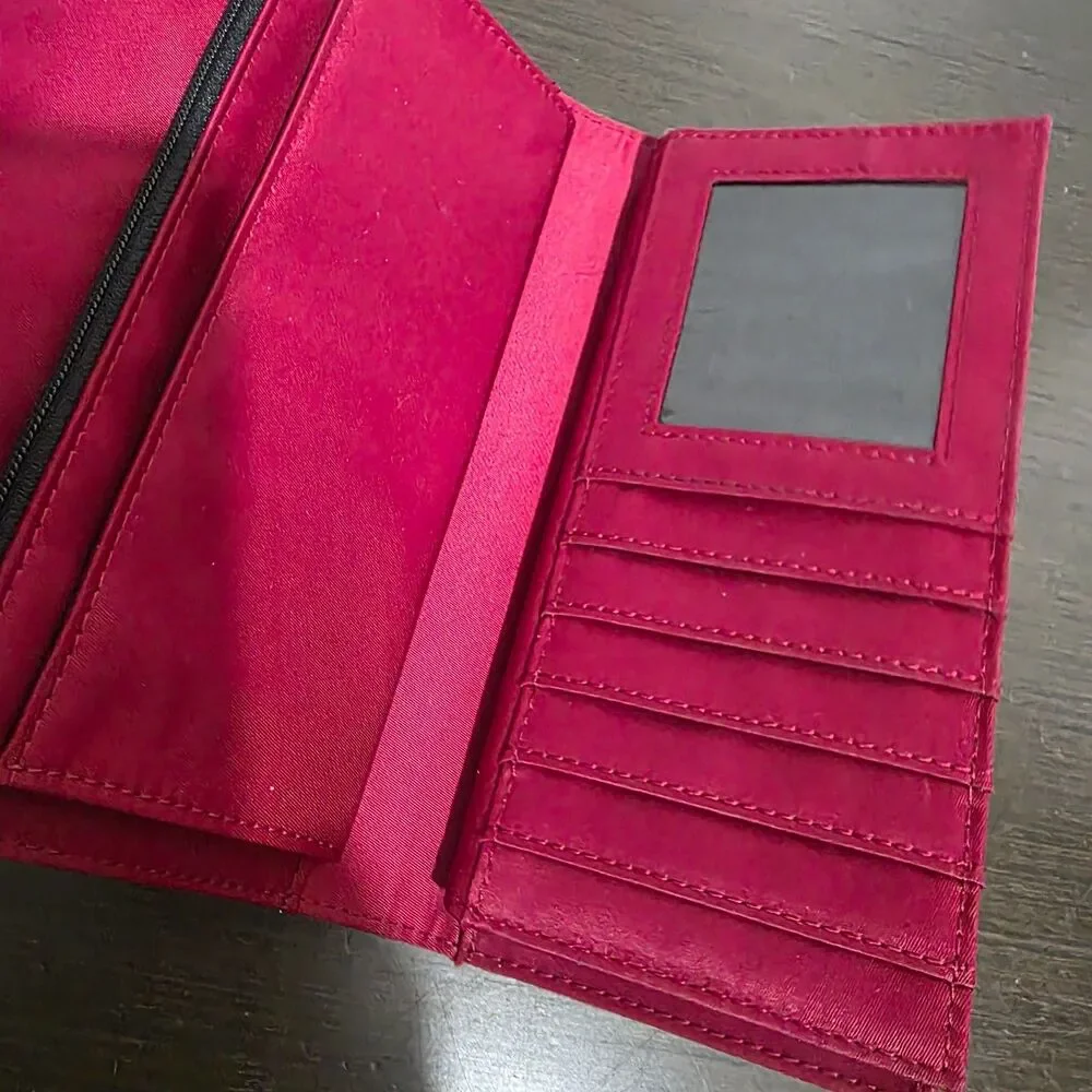 Kate Spade New York Red Satin Wallet Envelop Snap Closure Logo
